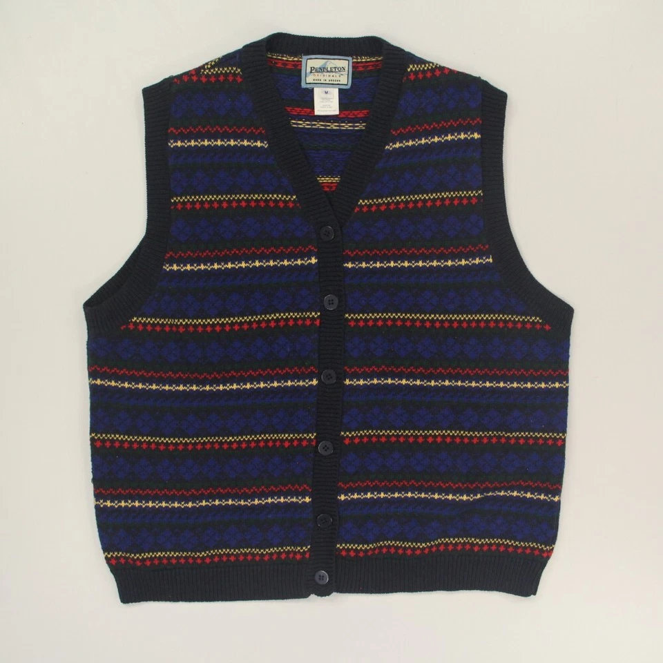 Chaleco Suéter Pendleton Para Mujer con Botones Talla Mediana Azul Rayas Años 90 Y2K De Colección HK Foto 1 de 4