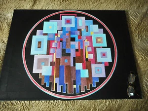 PEINTURE SUR TOILE XXéme/ABSTRACTION SUR FOND NOIR/2/SIGNÉE LUCI HUGHE /60x80 cm - Picture 1 of 7