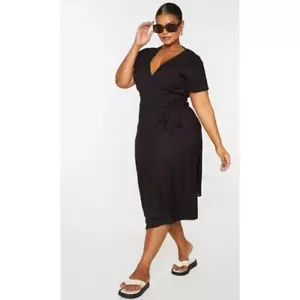 Sexy WRAP Midi DRESS Lane Bryant 18WP 20WP Black Tie Waist 1X Petite 1XP NEW - Picture 1 of 8