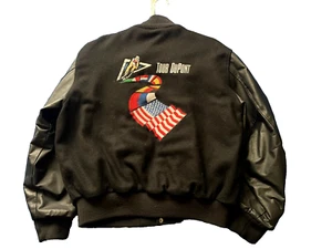 Vintage 90's Empire 1993 Tour Dupont leather wool varsity jacket promo L - Picture 1 of 7