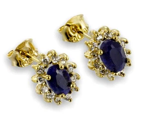 GOLD DOUBLE *** Saphir Safir Ohrstecker  vergoldet 10 mm - Picture 1 of 3