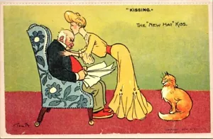 Postal El Nuevo Sombrero Beso... Mujer Besos Gruñón Viejo en la Frente 16057 - Imagen 1 de 2