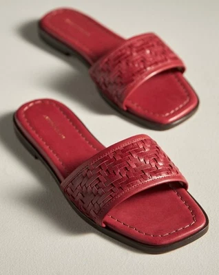 Sandalias Anthropologie de cuero tejido deslizables EE. UU. 6-6,5 UE 37 rojas Foto 1 de 3