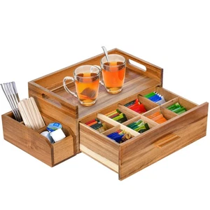 Akazienholz Teebeutel Organizer Holz Teebeutel Aufbewahrungsbox Halter mit Schublade f... - Bild 1 von 9