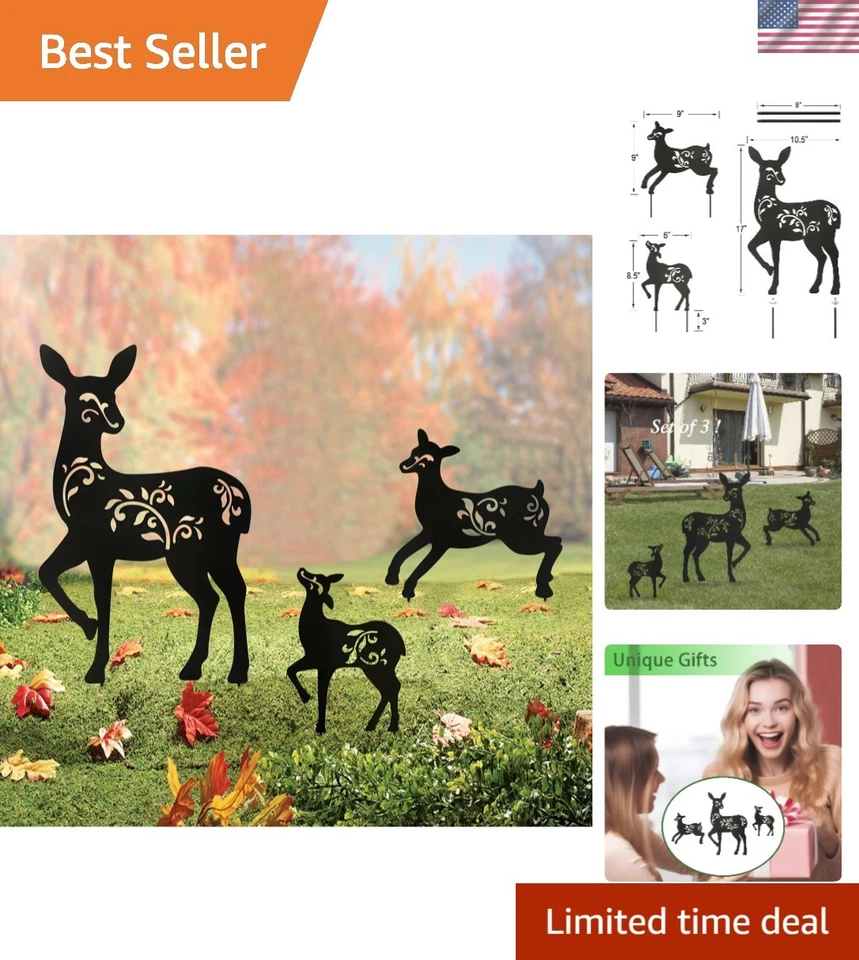 Elegant Black Silhouette Deer Stakes Set - Perfect for Festive Yard Decor - Image 1 of 4