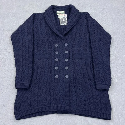 Aran Crafts Cardigan Women's L Blue Shawl Collar Cable Irish Merino Wool Sweater - Image 1 of 4