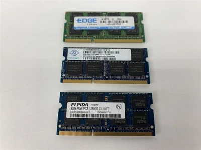 Lot of 3 - 8GB 2Rx8 PC3-12800S SODIMM Laptop RAM Nanya Elpida Edge  - Image 1 of 2