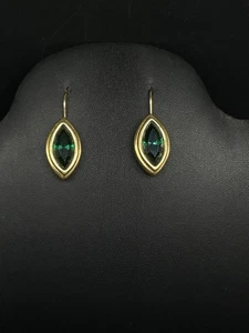 Swarzoski Swan Emerald Marquise Gold Plated Earrings - Picture 1 of 9