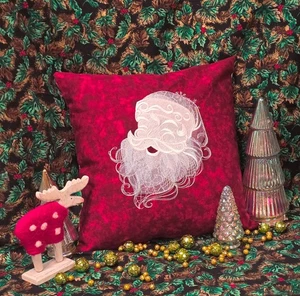 Embroidered Red Santa Christmas Pillow, 13.5x13.5" Zippered opening 2 Options - Picture 1 of 7