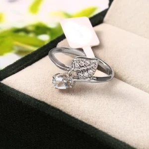 925 Sterling Silver Aquamarine Ring Women Leaf Design Oval Gemstone Jewelry Gift - Picture 1 of 7