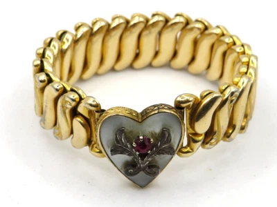 PULSERA CORAZÓN VINTAGE "B&N" ELÁSTICA LLENA DE ORO con INCRUSTACIÓN MADREPERLA** Foto 1 de 4