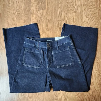 Pantalones de mezclilla INC tiro alto pierna ancha corta para mujer talla 12 corte índigo oscuro NUEVO Foto 1 de 4