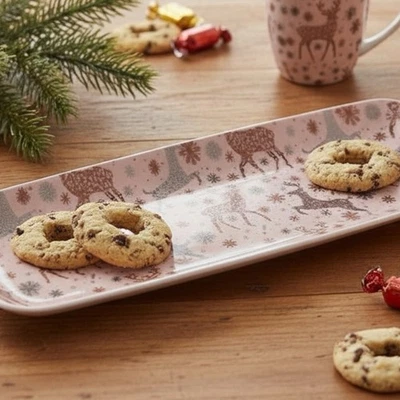 Pink Metallic Reindeer Serving Appetizer Platter Plates 3Pc Set Rachel Zoe 17.5” - Image 1 of 4