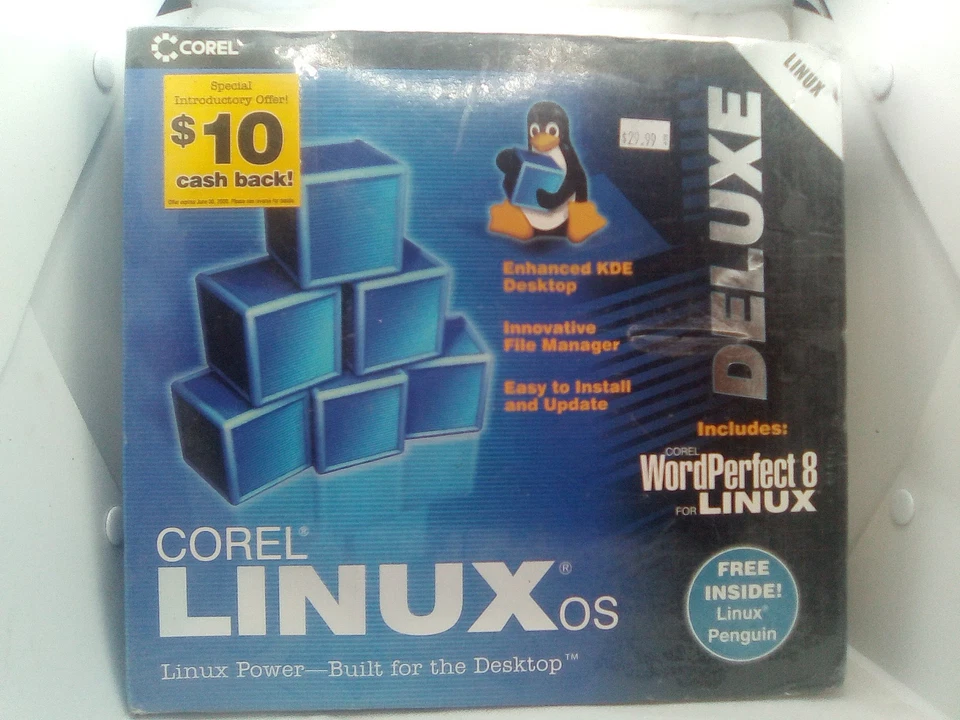 Corel Linux OS Deluxe PC File Manager Big Box 1999 **COMES w/ LINUX PENGUIN** - Image 1 of 2