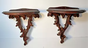 Pair 2) Mounting Display Sconces Shelves Mahogany Brown Resin Mid Century USA - Picture 1 of 11