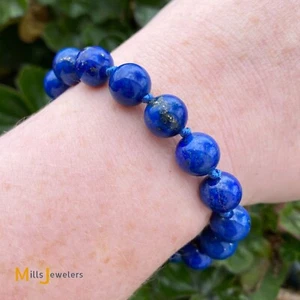 Pulsera con cuentas de lapislázuli azul de oro amarillo de 14 K de 16 piedras - Imagen 1 de 10