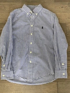 Ralph Lauren Polo Blue White Checkered Long Sleeve Button Shirt Boys Med 10-12 - Picture 1 of 4