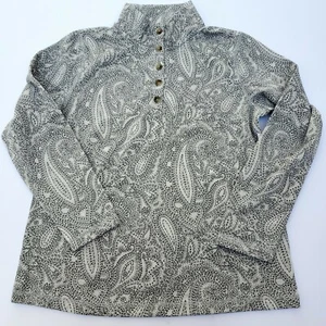 Croft & Barrow Women's MEDIUM button mock neck fleece sweatshirt, gray paisley - Picture 1 of 5