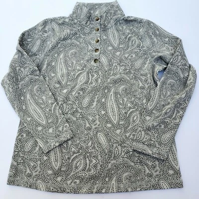 Croft & Barrow Mujer MEDIANO Botón Cuello Simulado Polar Sudadera, Gris Paisley Foto 1 de 4