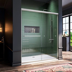 ELEGANT 48" x 72" Sliding Shower Door Bypass Semi-Frameless 1/4" Glass Brushed - Picture 1 of 11