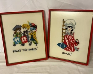 De colección 2 Enmarcados Historia Americana 4 de Julio Crewel Guerra Revolucionaria Niños Bandera Años 70 - Imagen 1 de 22