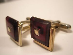 -Red Square Acrylic Vintage Hickok USA Cuff Links