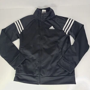 Adidas Sweater Large Youth M 10-12 Black Full Zip Track Pockets Logo Casual Boys - Picture 1 of 8