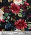 Soimoi Black Velvet Fabric Leaves & Peony Floral Print Fabric by-msU