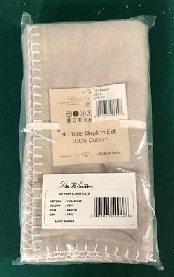 Set 4,8,12 Farmhouse Country 100% Cotton Grey Chambray Park Smith napkins linen - Image 1 of 3