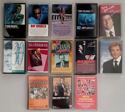 TESTED Lot Of 13 Music Cassette Tapes SINATRA, TONY BENNETT, ELLA, RAY CHARLES + - Image 1 of 3