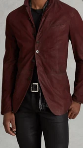 John Varvatos Oxblood Multibutton Cutaway Suede Jacket. 54/44. $2495 - Picture 1 of 9