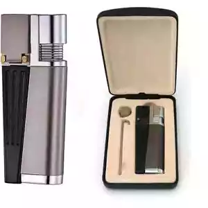 Metal Lid 2 In 1 Set Lighter & Pipe Foldable Portable Open Flame w/Free Screen - Picture 1 of 4