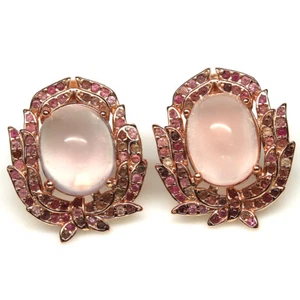 Gemma 9 x 10 MM Rosa Quarzo Rosa & Zaffiro Orecchini 925 Argento Sterling - Foto 1 di 4
