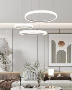 LAMPADARIO A SOSPENSIONE BIANCO DA SOFFITTO ANELLI SOSPESI LED MODERNO LUCE 60W - Foto 1 di 11
