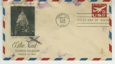 8c Airmail FDC 1962 Artcraft Cachet First Day Cover Scott UC36 8c Stamp S17 - Image 1 of 2