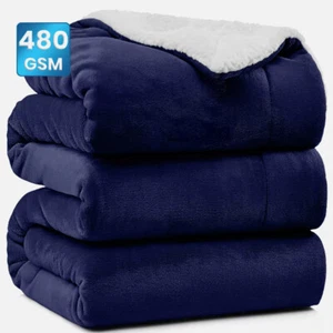 Sherpa Flannel Throw Blanket Bed Sofa Cozy Blanket For Winter Twin Queen Size US - Picture 1 of 25