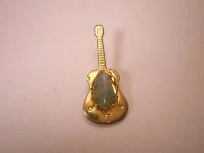 6 String Guitar Green Agate Music Instrument Vintage Tie Tack Lapel Pin w70 - Image 1 of 4
