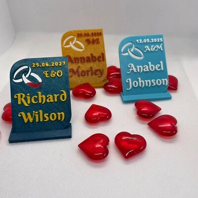 Personalised Wedding Table Name Stand Rings Motif Place Setting Place Card - Image 1 of 4