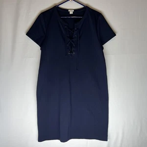 J. Crew Dress XL Womens Navy Short Sleeve Criss Cross Tie Shift Pullover Short - Picture 1 of 8