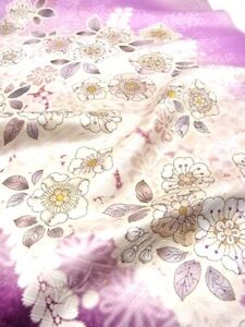 u035-b_Unused Japanese Kimono Fabric_Silk,Mauvette,Tsujigahana,Yuzen,98 cm