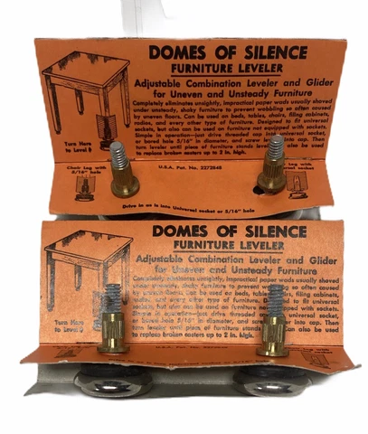 4 NEW VINTAGE ORIGINAL "DOMES OF SILENCE" GLIDES- WOODEN CHAIR 5/16th SOCKET NOS Cover