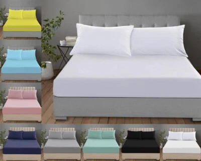 SPHIRES Extra Deep Double White 100% Egyptian Cotton 20cm deep Fitted Sheet 150TC