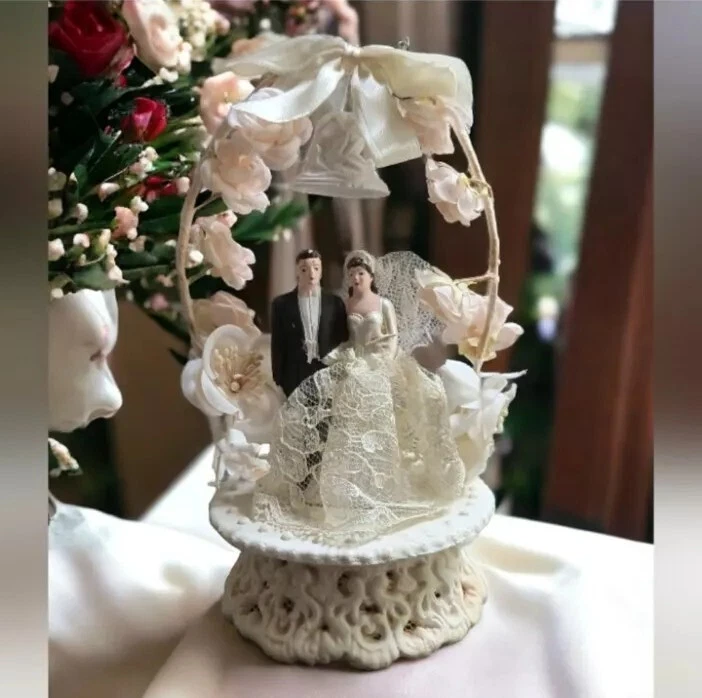 Vintage 1960's Bride Groom Wedding/Anniversary Cake Topper Ivory Pink Floral - Image 1 of 4