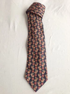 Corbata de seda Harrods azul marino con cachemira roja y dorada - Imagen 1 de 7