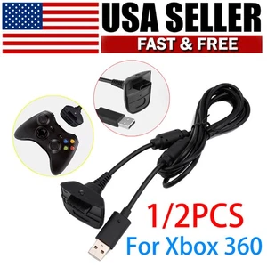 2x USB Charging Cable Replacement Charger For Xbox 360 Black Wireless Controller - Picture 1 of 4
