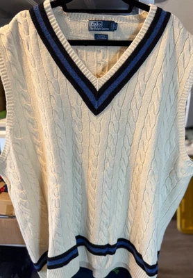 POLO RALPH LAUREN Preppy CREAM V-Neck Cable Knit Sweater Vest SZ 3XLT NWOT - Image 1 of 4