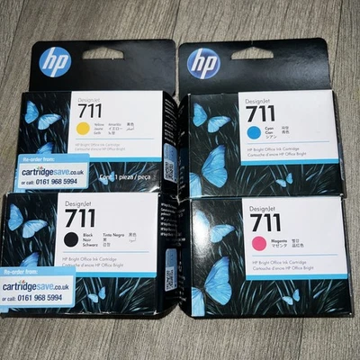 Genuine HP 711 4-Pack Black 80ml Magenta Cyan Yellow Ink for DesignJet T520 T120 - Image 1 of 2