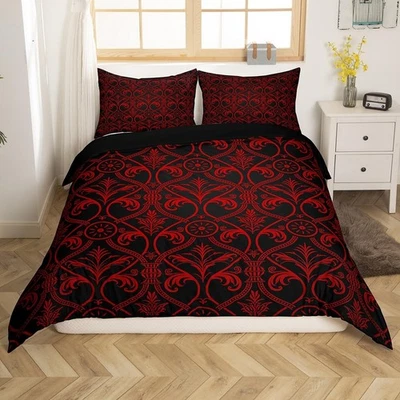 Juego de cama rojo negro ombre gótico king para niños, damasco floral gótico vintage D... Foto 1 de 4