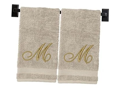 Toallas de Mano para Baño con Onograma | Juego de 2 | Beige Genuino - Hilo Dorado M Foto 1 de 4