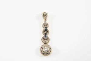 N93Y31- Colgante de oro Art Nouveau 585 14kt con diamantes y zafiros tallados antiguos - Imagen 1 de 12